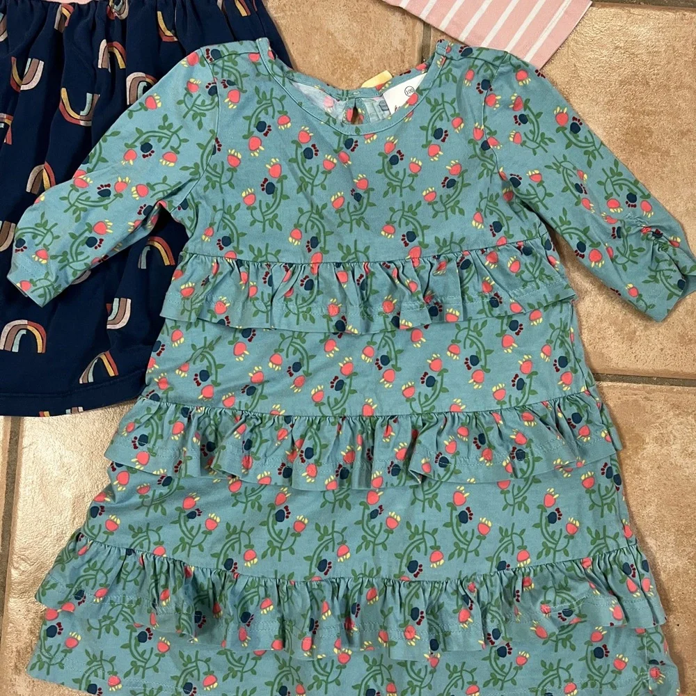 4T Hanna Andersson long sleeve dress bundle- rainbows and stripes and florals - Picture 2 of 5